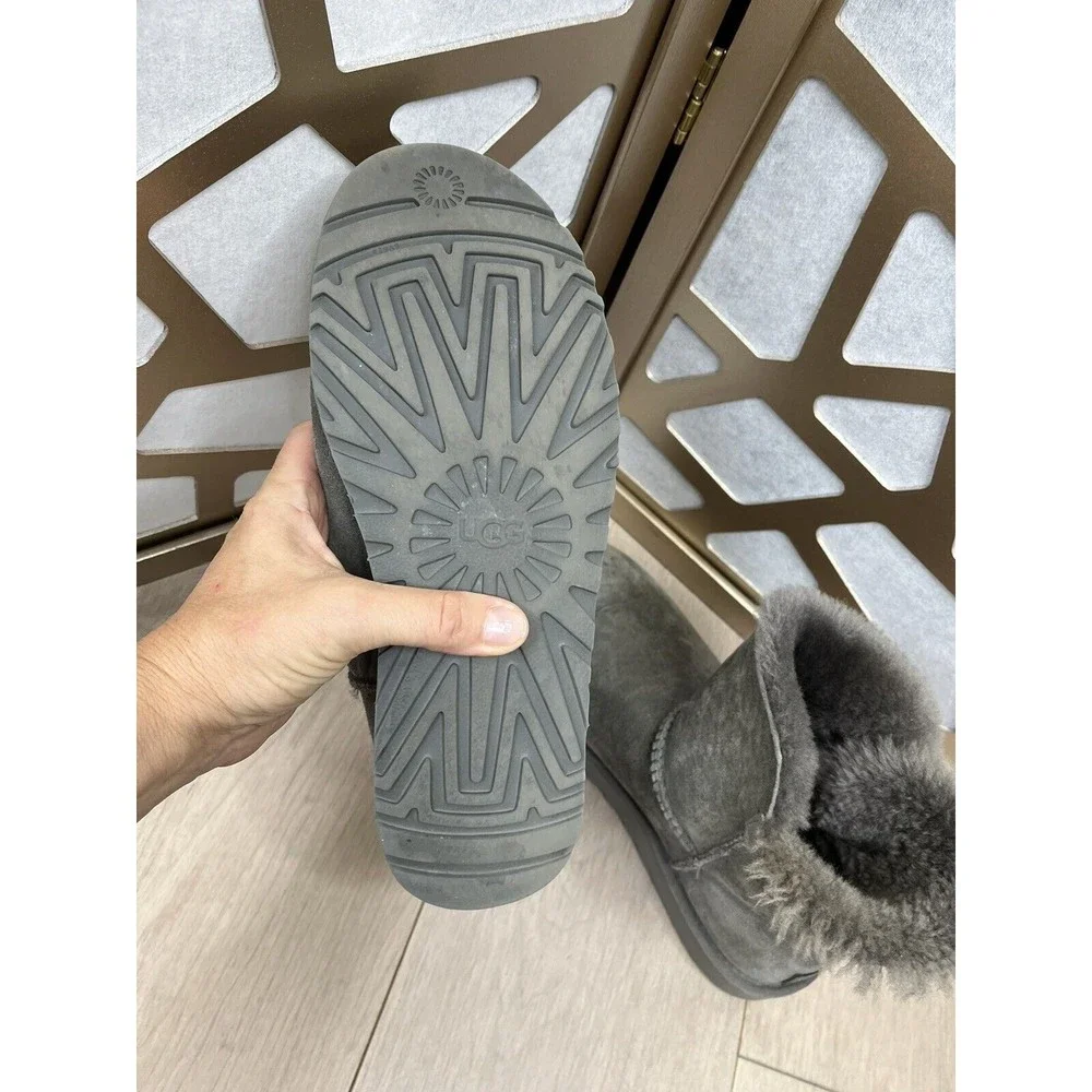 Ugg Mini Short Bailey Button II Flat Boot Gray Wool Fur Suede Leather 9 - Picture 9 of 10
